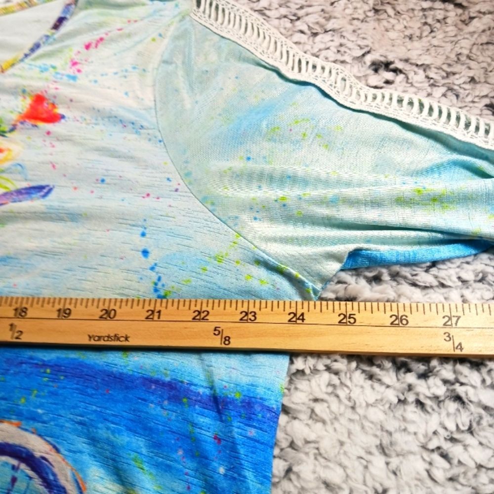 Leoma Lovegrove Wearable Art Tunic 3/4 Bell Sleeve Crochet Beach Theme Women XL. - Picture 6 of 9